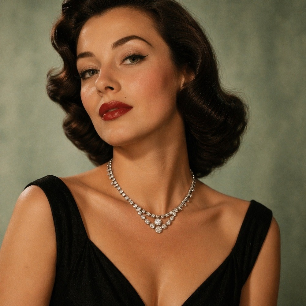 Vintage MCM Silver Tone Rhinestone Choker Necklace Tiered V-Shape Formal Bridal